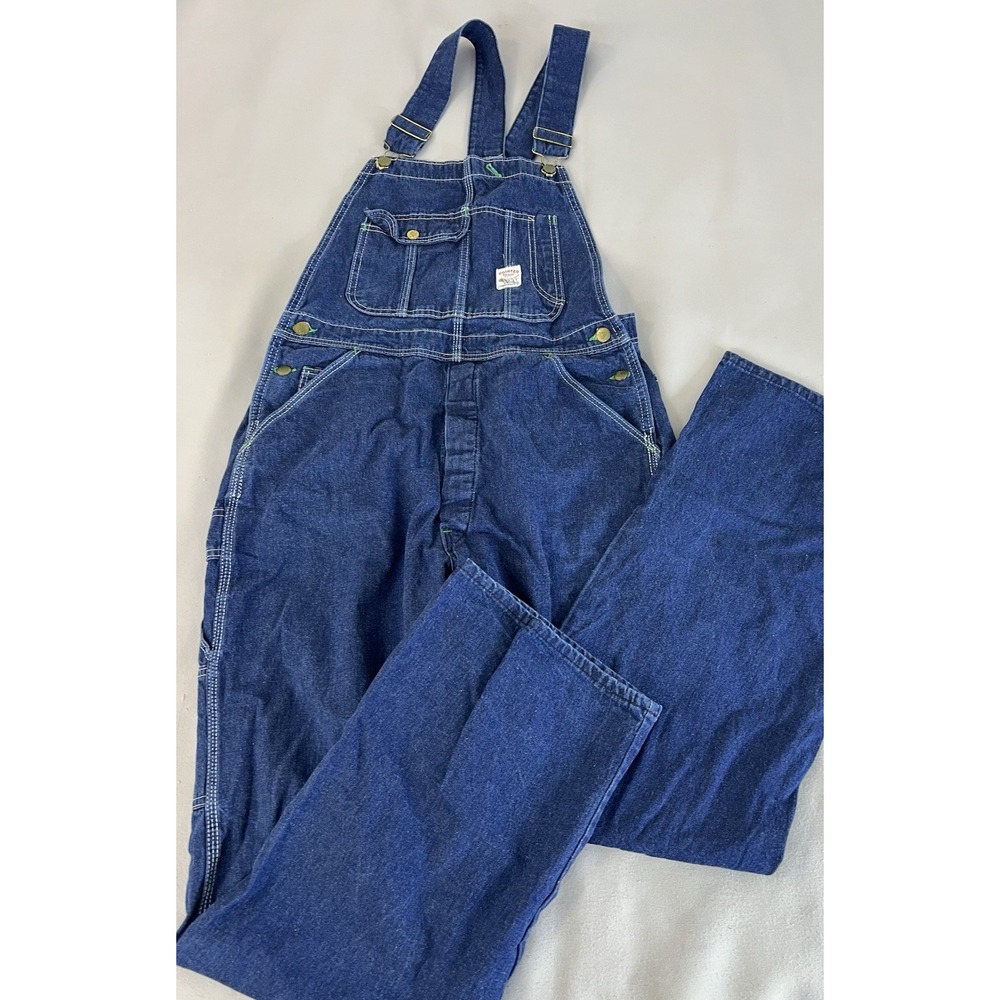Vintage Pointer Brand Mens 34x33 Bib Overalls Blue Denim USA Made Button Fly